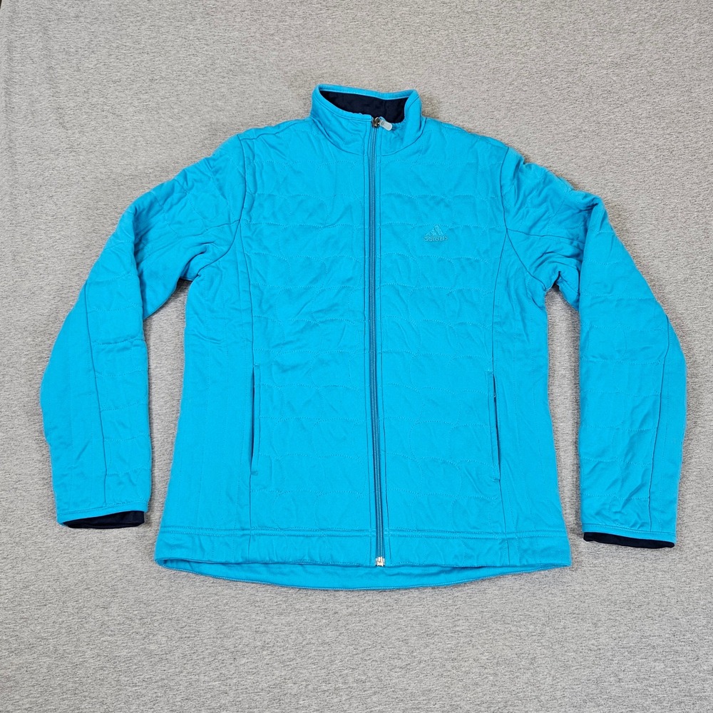Adidas Womens Quilted Full Zip Mock Neck Jacket Turquoise Blue 410662 Size L